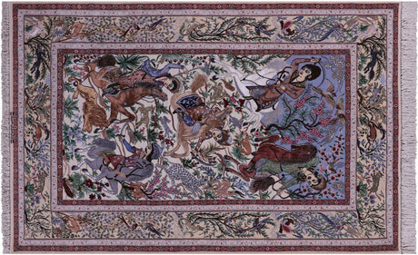 Signed Wool & Silk Persian Isfahan Hunting Scene Rug - Manhattan Rugs