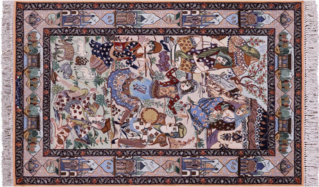 Pictorial Scene Signed Persian Isfahan Hand Knotted Wool & Silk Rug - Manhattan Rugs