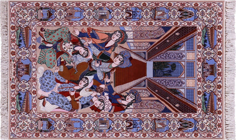 Signed Persian Isfahan Pictorial Scene Hand Knotted Wool & Silk Rug - Manhattan Rugs