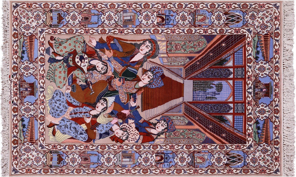 Signed Persian Isfahan Pictorial Scene Hand Knotted Wool & Silk Rug - Manhattan Rugs