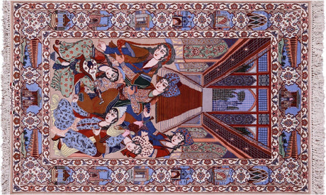 Signed Persian Isfahan Pictorial Scene Hand Knotted Wool & Silk Rug - Manhattan Rugs