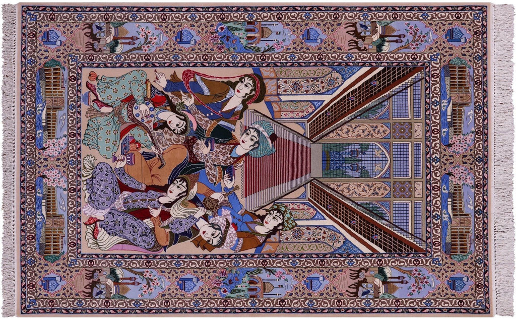 Pictorial Scene Persian Isfahan Wool & Silk Area Rug - Manhattan Rugs