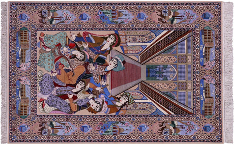 Pictorial Scene Persian Isfahan Wool & Silk Area Rug - Manhattan Rugs