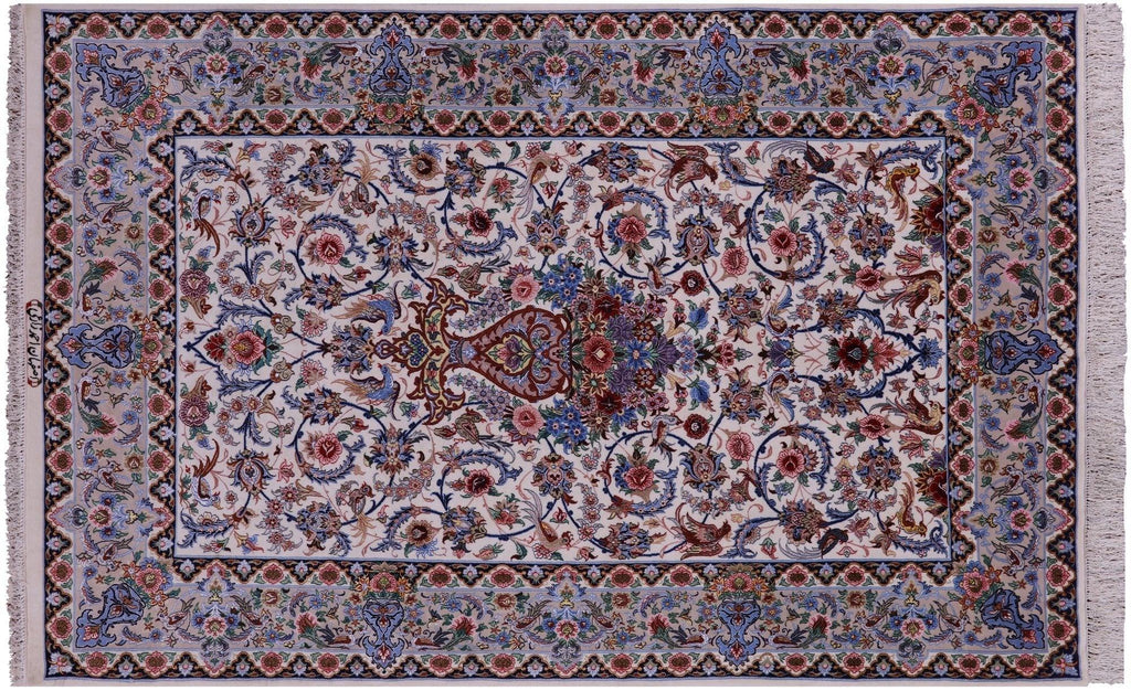 Wool & Silk Persian Hand Knotted Signed Isfahan Area Rug - Manhattan Rugs