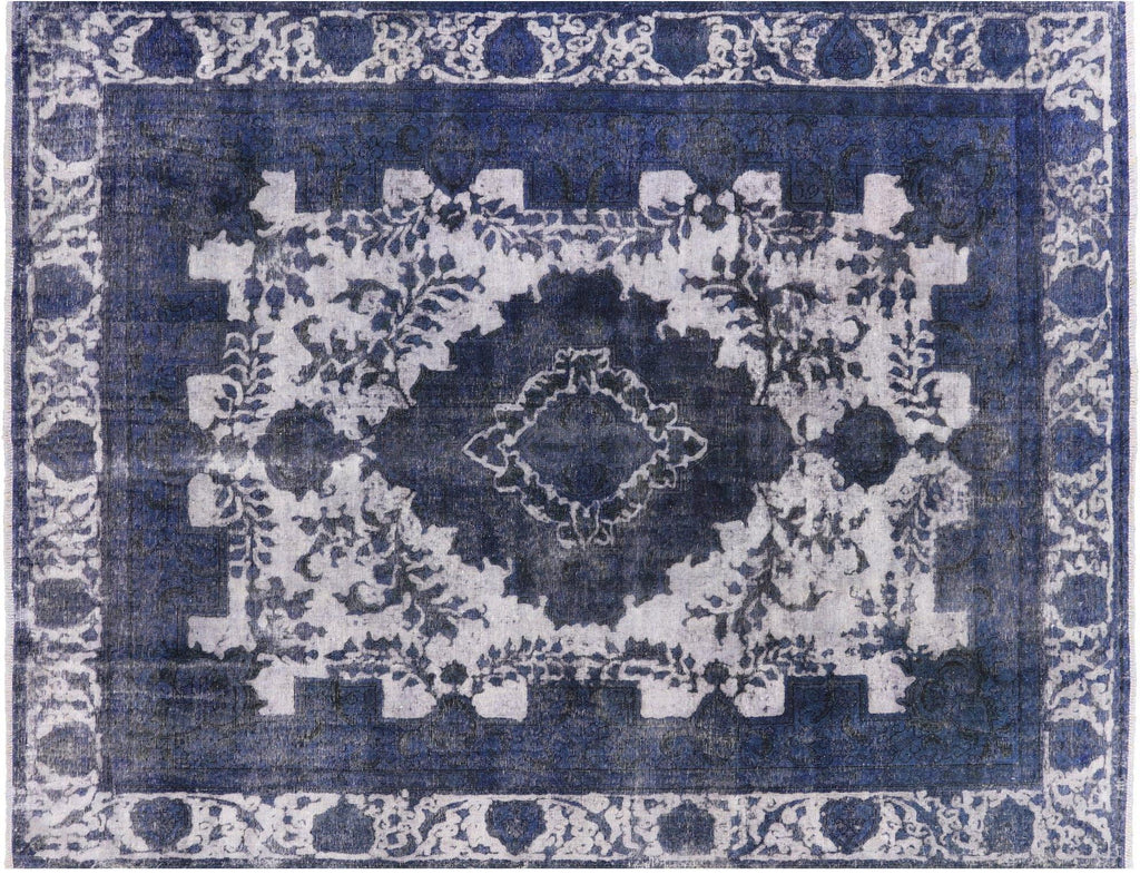 Blue Overdyed Rug Persian Blue Overdyed Hand Knotted Wool Rug 9' 5