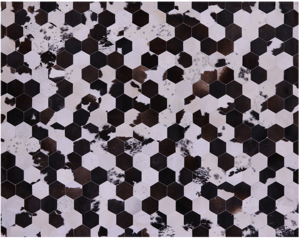 Brown & White Hexagon Natural Cowhide Hand Stitched Rug - Manhattan Rugs
