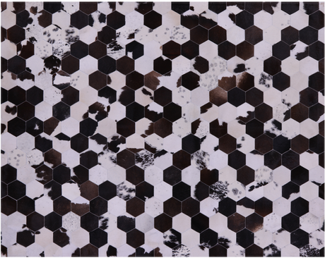 Brown & White Hexagon Natural Cowhide Hand Stitched Rug - Manhattan Rugs
