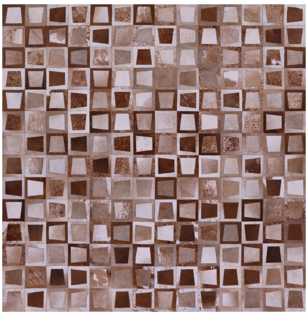 Wabi-Sabi Brown & White Square Natural Cowhide Hand Stitched Rug - Manhattan Rugs