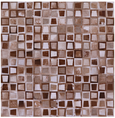 Wabi-Sabi Brown & White Square Natural Cowhide Hand Stitched Rug - Manhattan Rugs