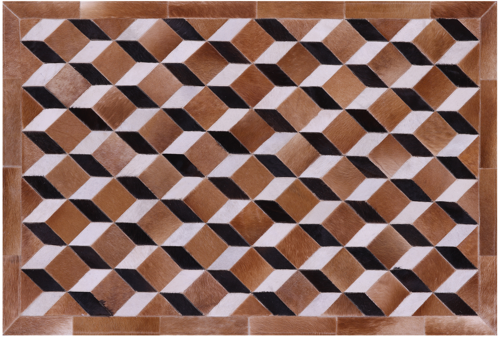 Brown & White Black Natural Cowhide Hand Stitched Rug - Manhattan Rugs