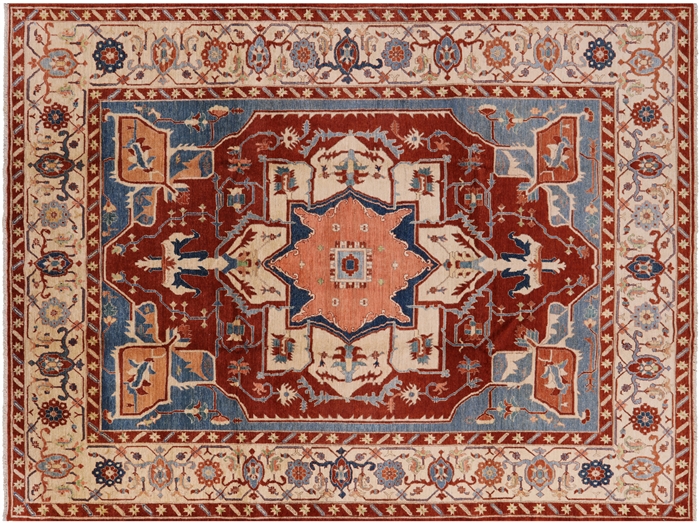 9.2 x 12 - Traditional Wool Serapie Rectangle - Hand Woven Rug