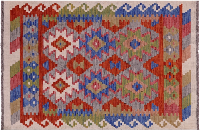 Wool on Wool Kilim Flat Weave Reversible Rug 3' 4 x 4' 9 - Q17917 by Manhattan Rugs