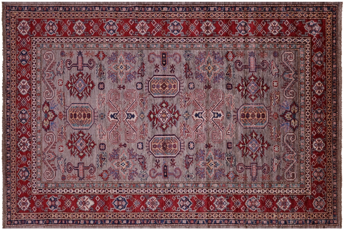 Geometric Super Kazak Hand Knotted Wool Rug - 5' 8