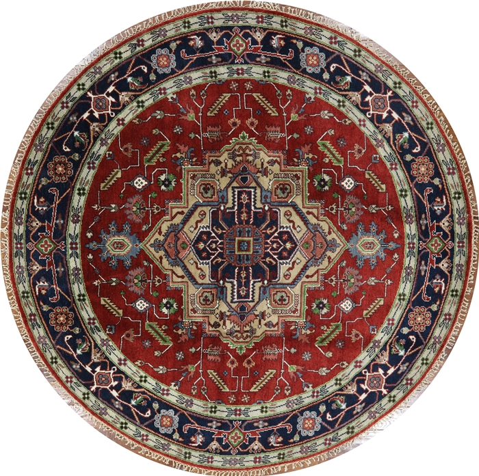 8' Round Oriental Serapi Hand Knotted Wool Rug W1049